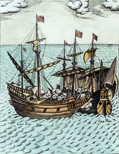 Un navire trésor espagnol pillé par Francis Drake (vers 1540-96) dans le Pacifique - Dutch School